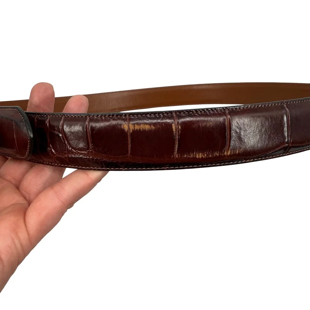 Tommy Hilfiger Mens Burgundy Brown‎ Croc Embossed Leather Belt Size 42 105cm